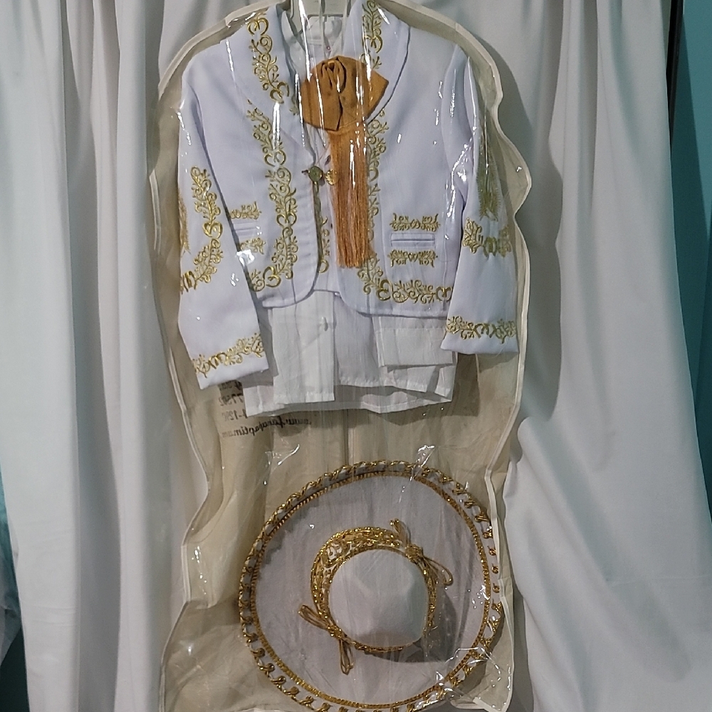White/Gold Charro Baptism Outfit